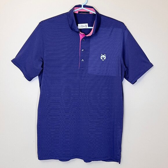 Greyson Golf Performance Striped Polo Shirt - Men's Size L - Purple - Picture 1 of 10